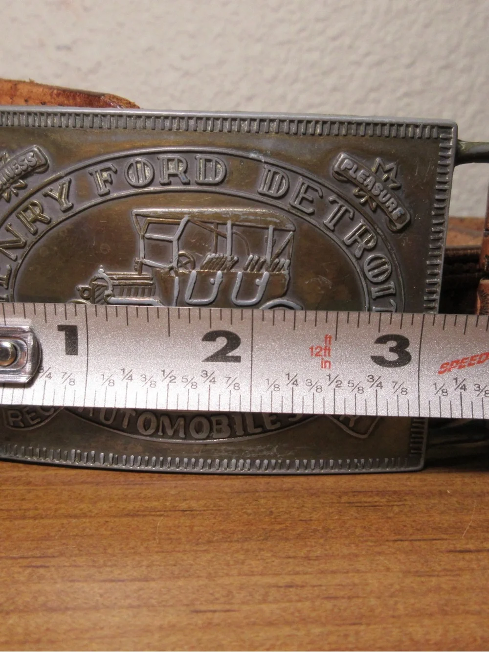 Ford Silver-Tone Embossed Automobile Buckle with Brown Leather Belt